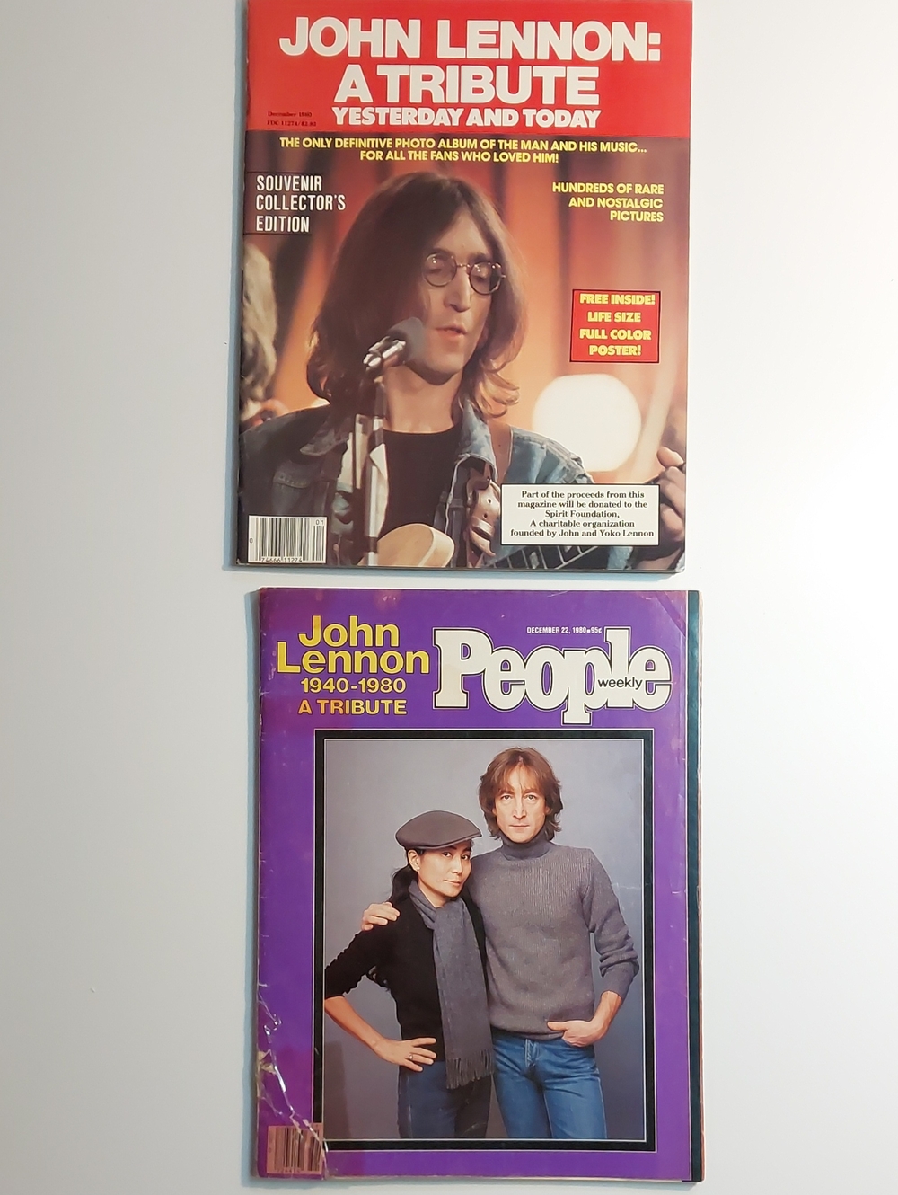 Lot of 2 Vintage John Lennon 1980 Memorial Magazines Beatles Memorabilia